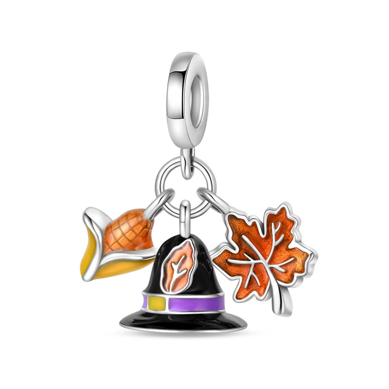 925 Silver Plated DIY Ornament Accessories Bracelet Autumn Thanksgiving Maple Leaf Owl Charm Beads New