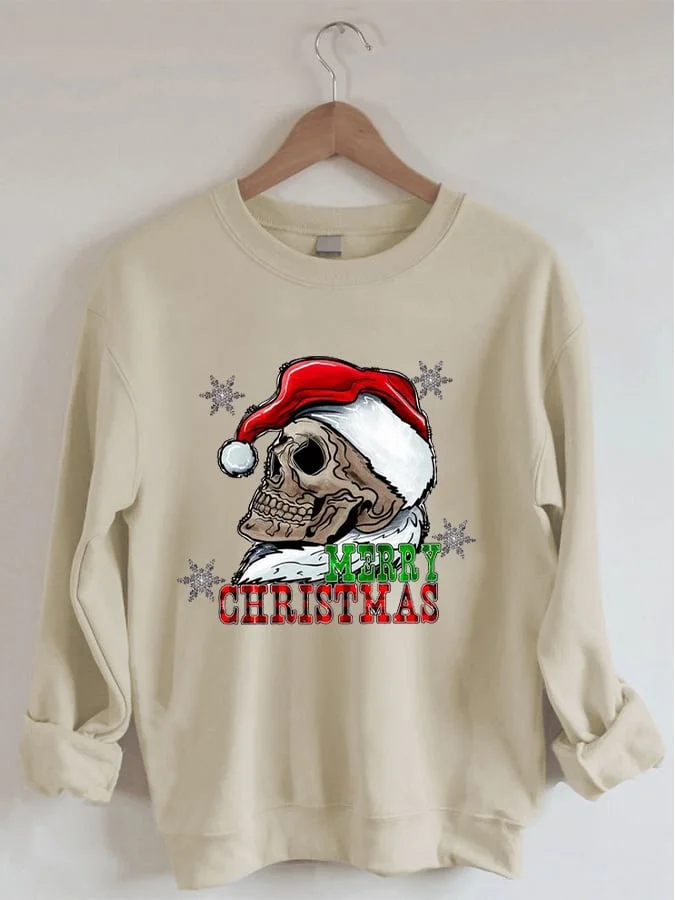 Women's Merry Christmas Santa Claus Skeleton Print Sweatshirt