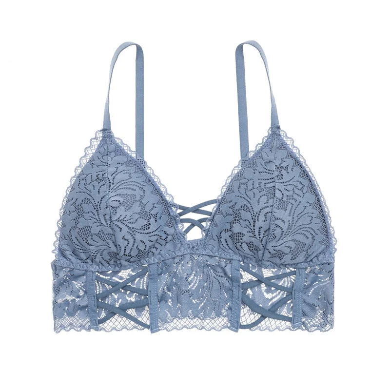 FINETOO Sexy Tops Women Hollow Out Bralette Wireless Bra Sexy Lace Bralette Women Tanks Comfortable Padded Top Sexy Lingerie New