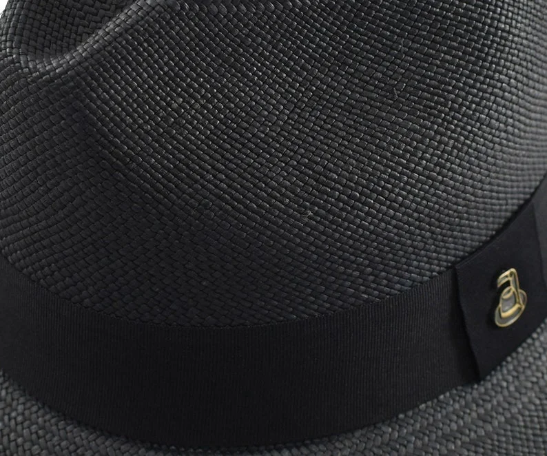 Black Classic Fedora | Genuine Panama Hat | Toquilla Straw | Handwoven in Ecuador - EA - HatBox Included