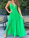 Plunging Split-Side Condole Belt Maxi Dress