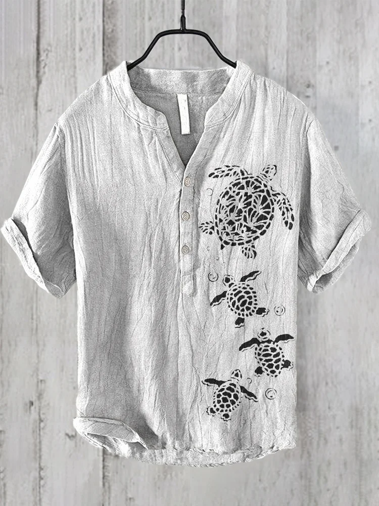 Vintage Sea Turtle Art Print Cozy Linen Shirt