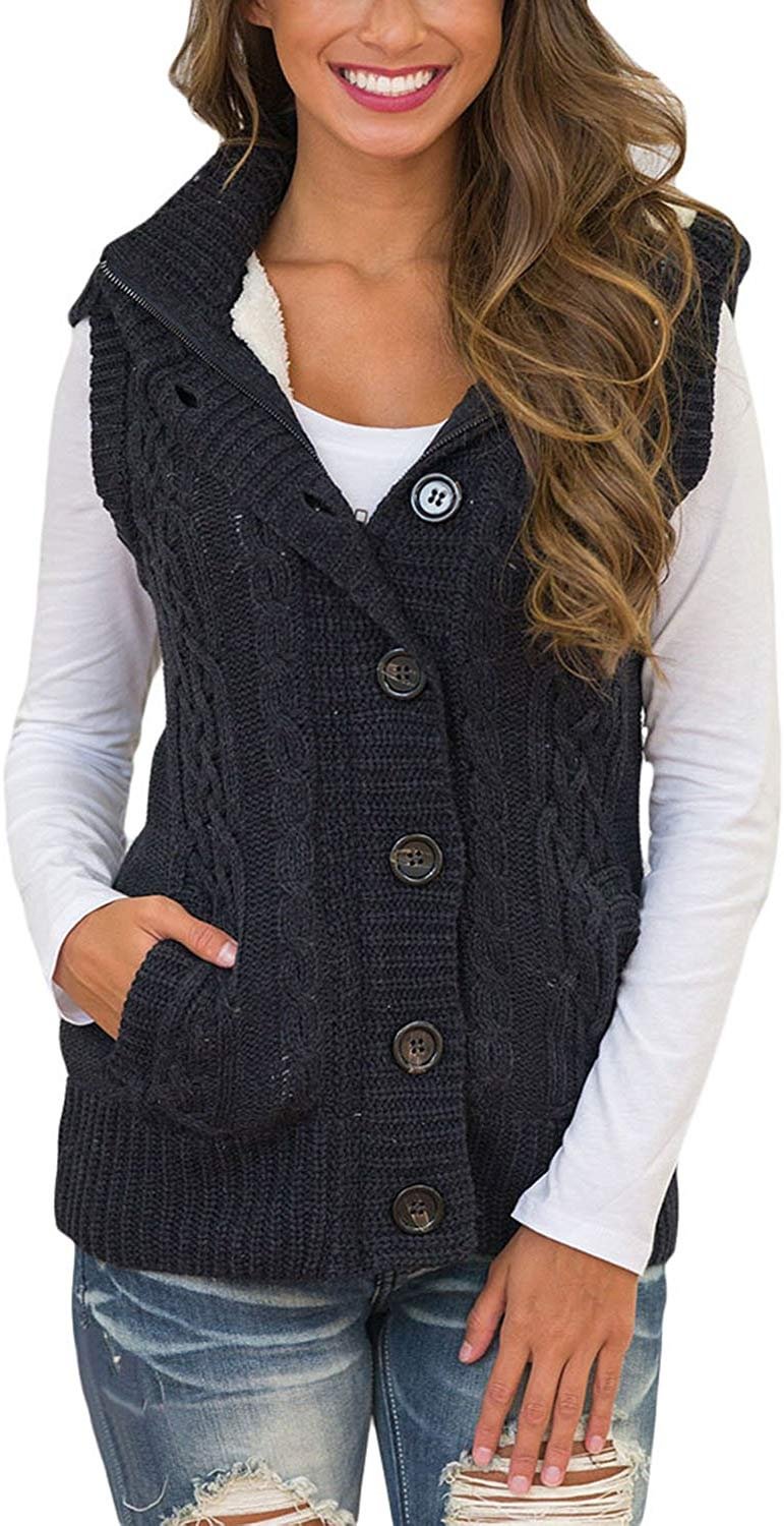 Women Hooded Sweater Vest Knit Cardigan Outerwear Coat