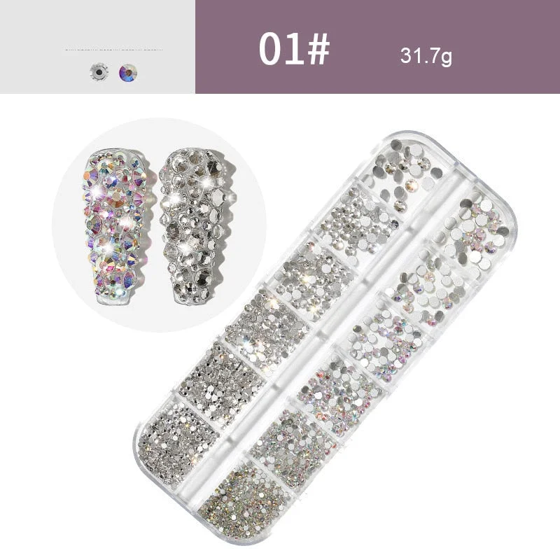 12 Grids/Box Nail Rhinestones 3D Nail Art Decoration Colorful Crystals 3D Nail Sequin Flat Back Stones-Nail Inspo