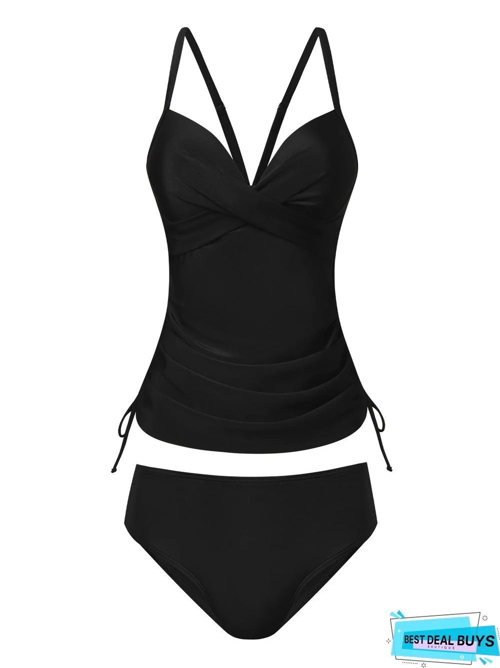 Simple Plain Cross Scoop Neck Tankinis Two-Piece Set