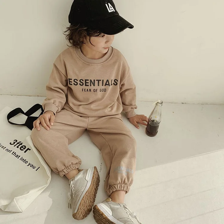 Kids Fog Fear Of God Essentials Hoodie & Pants 2 Piece Set Letter Sweater Pants Children 'S Suit