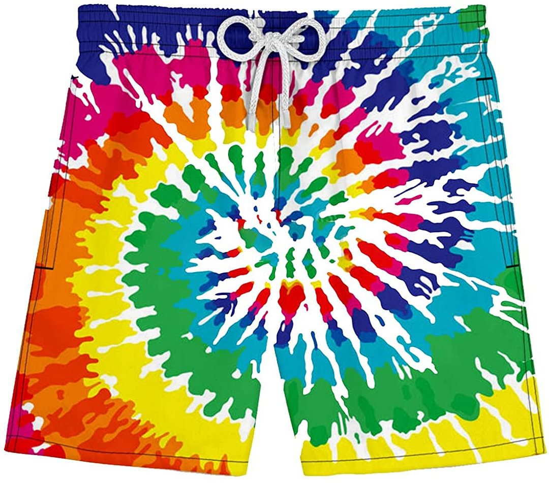 Men's 3D Printed Tie Dye Creative Funny Swim Trunks with Pockets Long Elastic Waistband