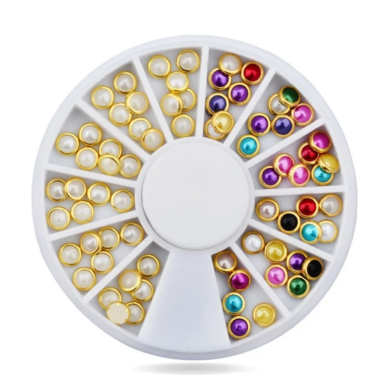 Nail Wheel Decoration Fashion Turntable Multiple Colors Metal Edging Pearl AB Color Designs Nail Decorate Beauty Salons