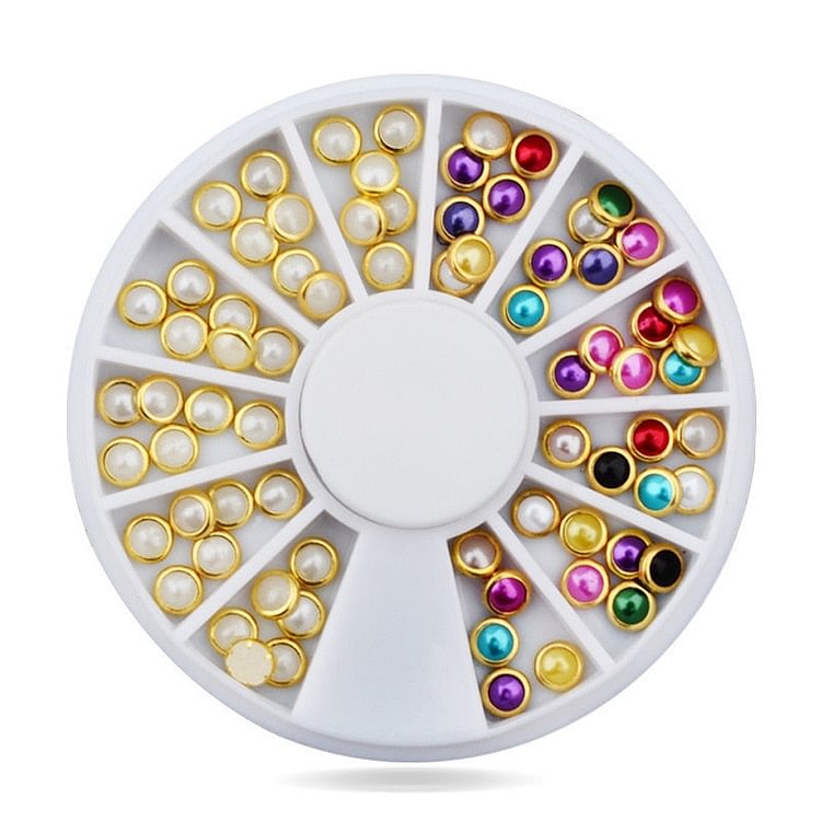 Nail Wheel Decoration Fashion Turntable Multiple Colors Metal Edging Pearl AB Color Designs Nail Decorate Beauty Salons