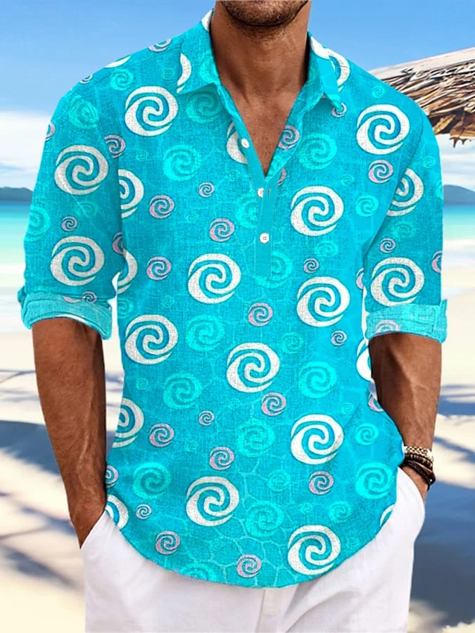 Men's Casual Hawaiian Print Stand Collar Shirt