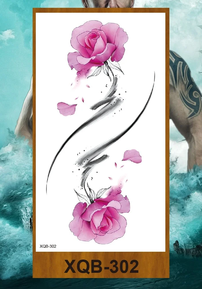 Temporary Tattoo Stickers Women Girl Arm Buttocks Chest Art Fake Tatoo Flowers Chain Body Makeup Waterproof Lily Chrysanthemum