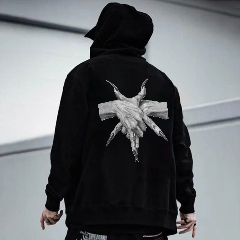 Pentagram Hands Printed Men's Hoodie -  