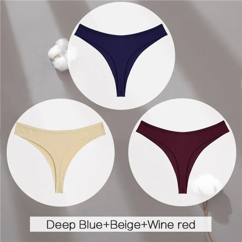 FINETOO Cotton Thongs Women 3Pcs/set Soft T-back Underpants S-XL Ladies G-string Underwear Low Waist Cotton Panty Lingerie New
