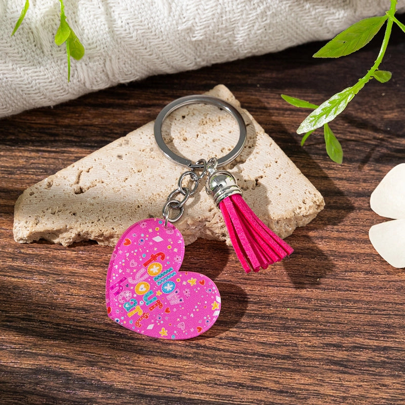 Cute Letter Heart Shape Arylic Tassel Keychain