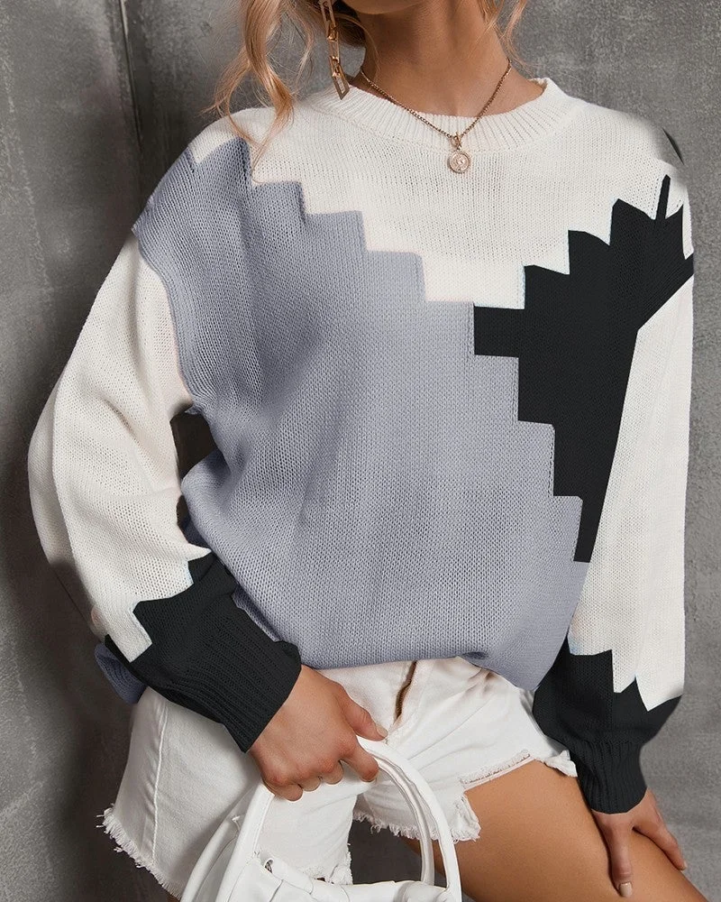 Color Block Drop Shoulder Sweater | EGEMISS