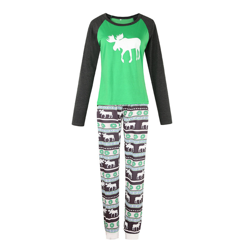 Christmas Elk Printed Green Parent-child Pajama Set