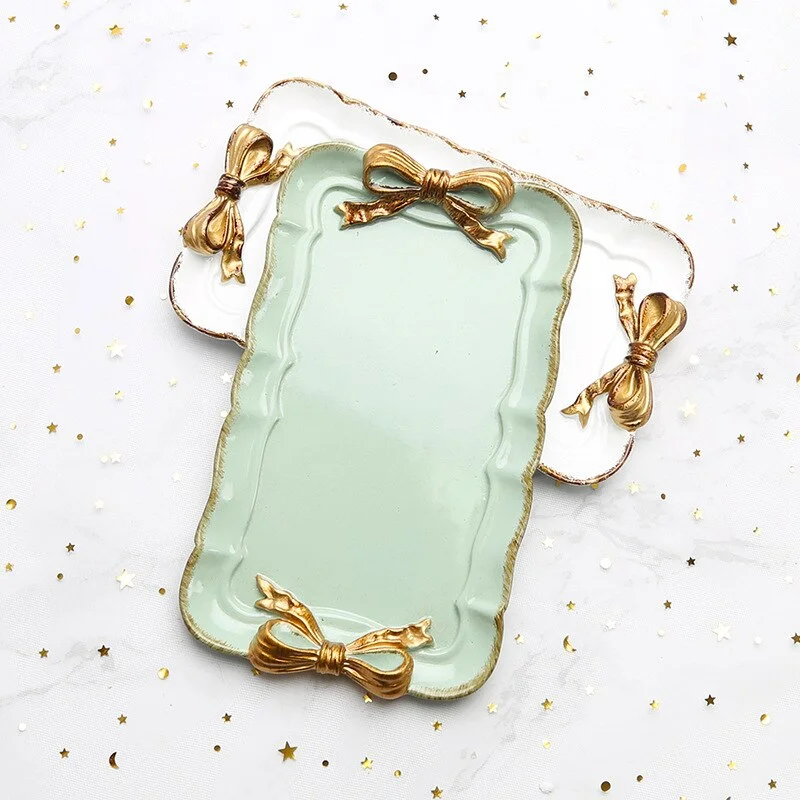 1PCS Resin rectangle Bowknot plates ice cream bowls Decoration Crafts Snack candy storage tray Jewelry dish Snack dish Gifts