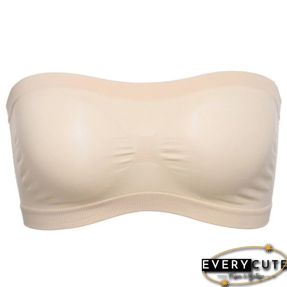 Women Basic Stretch Layer Strapless Seamless Solid Cropped Tube Top Bra Bandeau Underwear