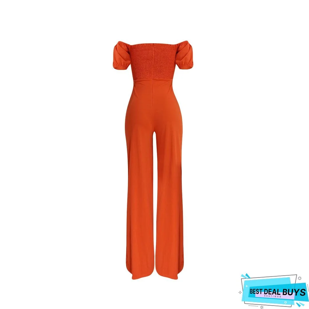 Solid Color Backless Shoulder One-piece Casual Wide-leg Pants