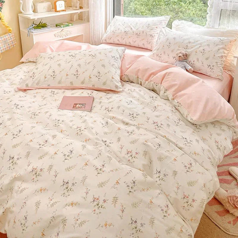 LANFUBEISI Ins Pink Flowers Bedding Set Fashion Flat Sheet Duvet Cover No Filling Pillowcase Twin Full Queen Nordic Boy Girl Bed Linen LANFUBEISI