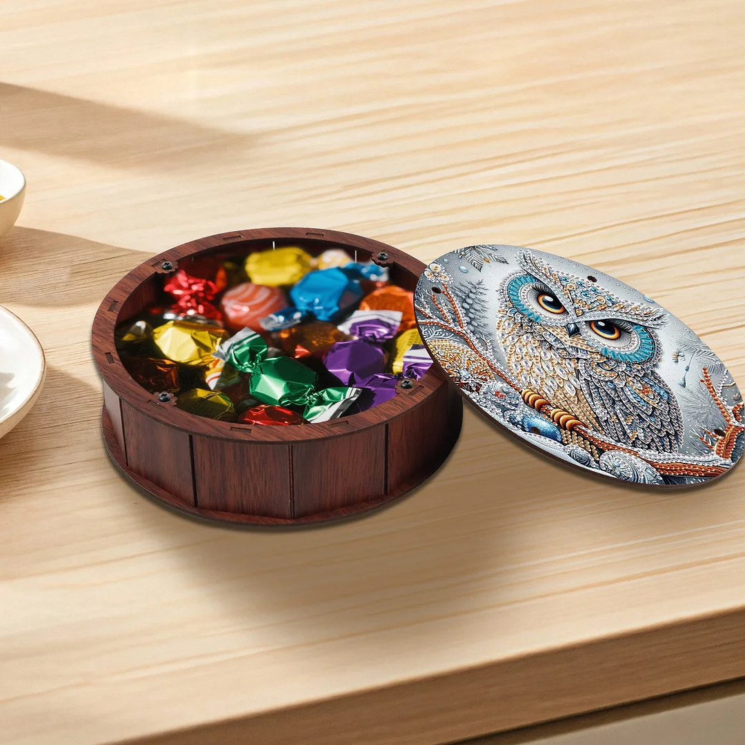 Diamond Painting Round Snack Box Kit Art Decor for Handmade Decor Gifts (Owl)