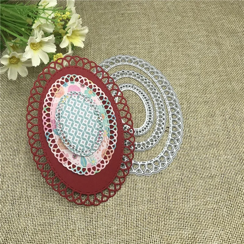 3pcs/set Oval Circle Scallop Fram Metal Cutting Dies for DIY Scrapbooking Album Paper Cards Decorative Crafts Embossing Die Cuts