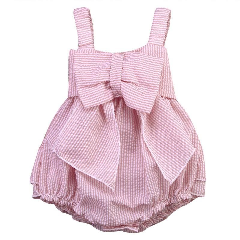 Pink Toddler Infant Newborn Kids Baby Girls Bow Casual Romper Jumpsuit Outfits Summer Clothes 0-24M