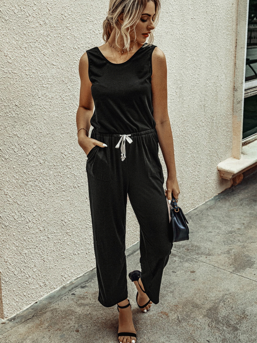 Round Neck Sleeveless Lace-up Jumpsuit