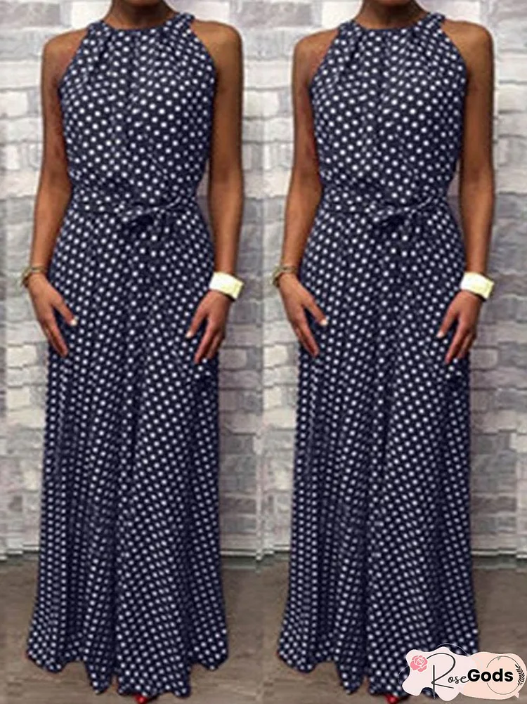 Vintage Polka Dots Printed Statement Plus Size Sleeveless Casual Dresses Black Dresses