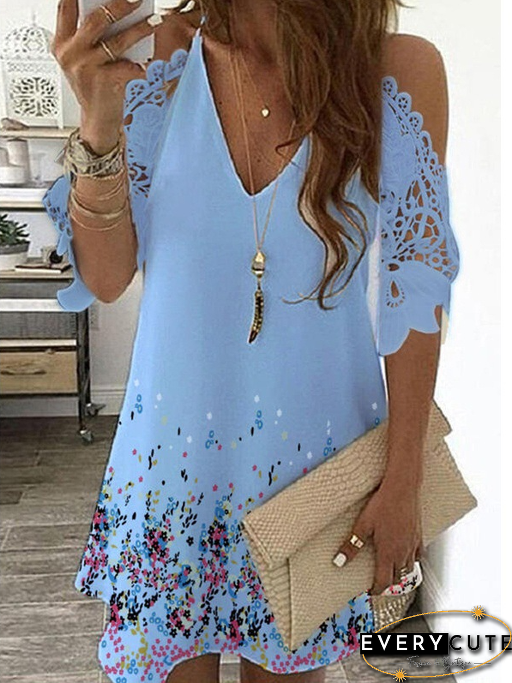 Floral Off Shoulder Short Sleeve Woven Dress
