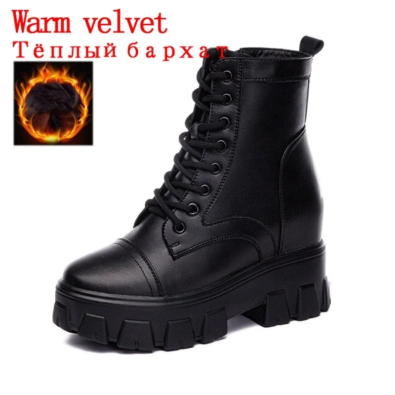 CXJYWMJL Women Autumn Ankle Boots Genuine Leather 9 Cm Internal Increase Casual Booties Ladies Winter Warm Wedges Martin Boots