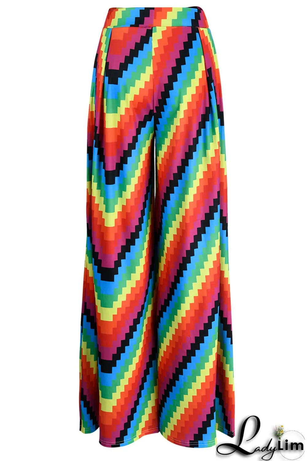 Colour Casual Print Split Joint High Waist Wide Leg Full Print Bottoms