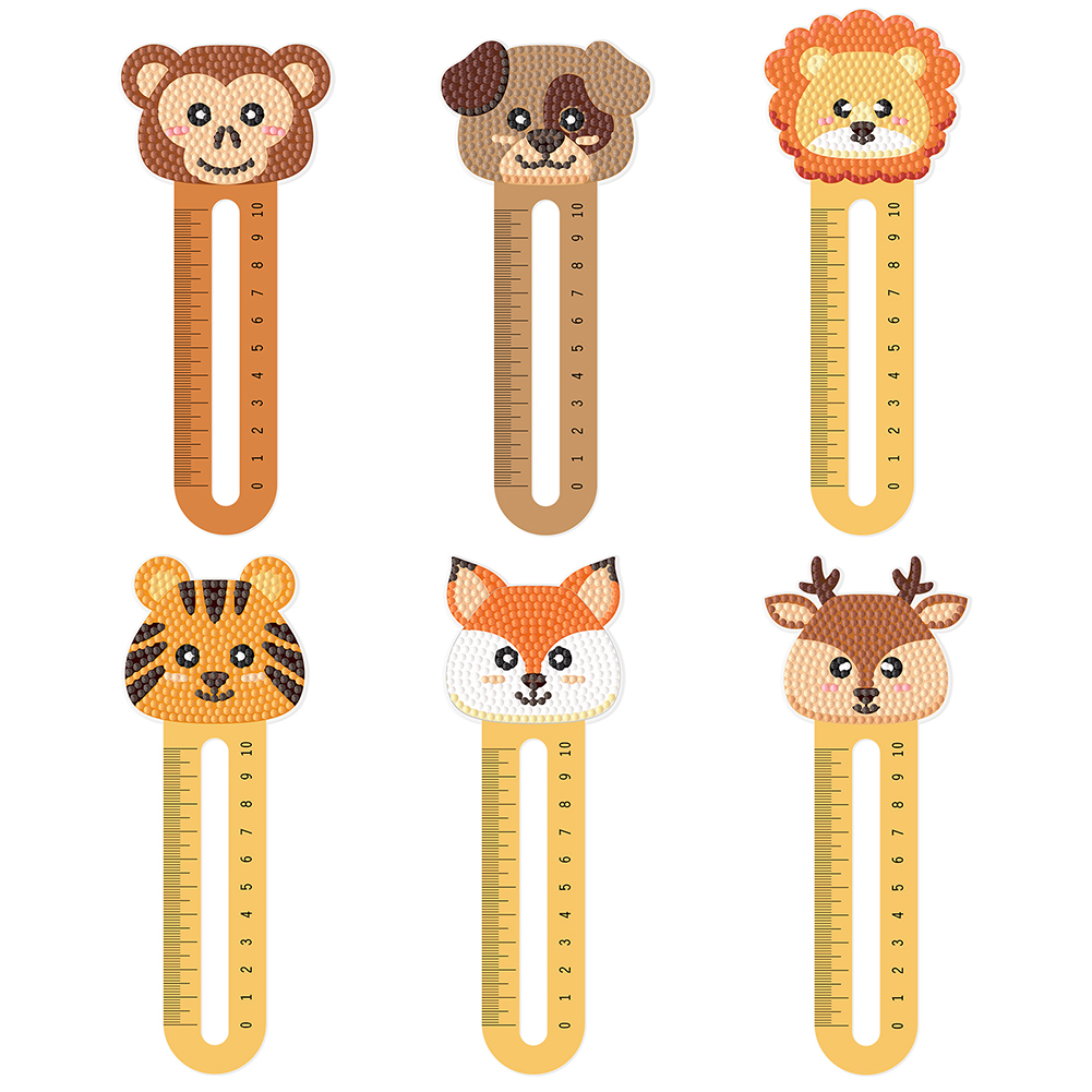 6Pcs PET Cartoon Animals 5D DIY Diamond Art Ruler Book Mark for Reading Day Gift