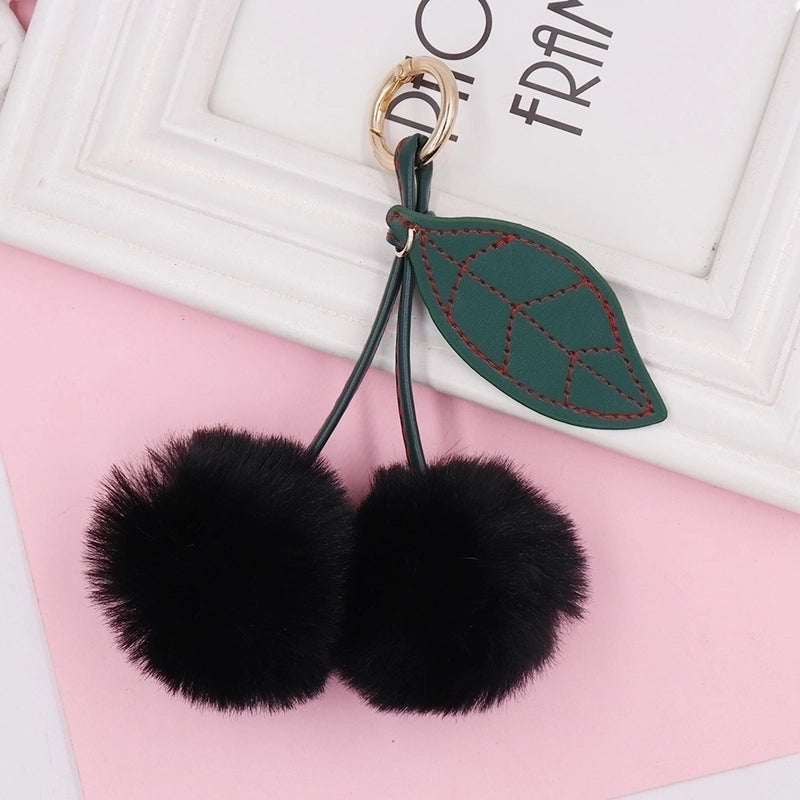 Beach Streetwear Cherry Imitate Rex Rabbit Fur Alloy Women’s Keychain