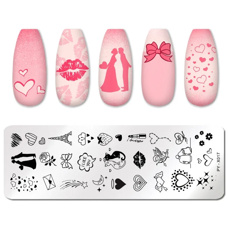 PICT YOU Valentine's Day Nail Stamping Plates Rose Flower Love Pattern Nail Art Plate Overprint Stamp Stencils Design Molds-Nail Inspo