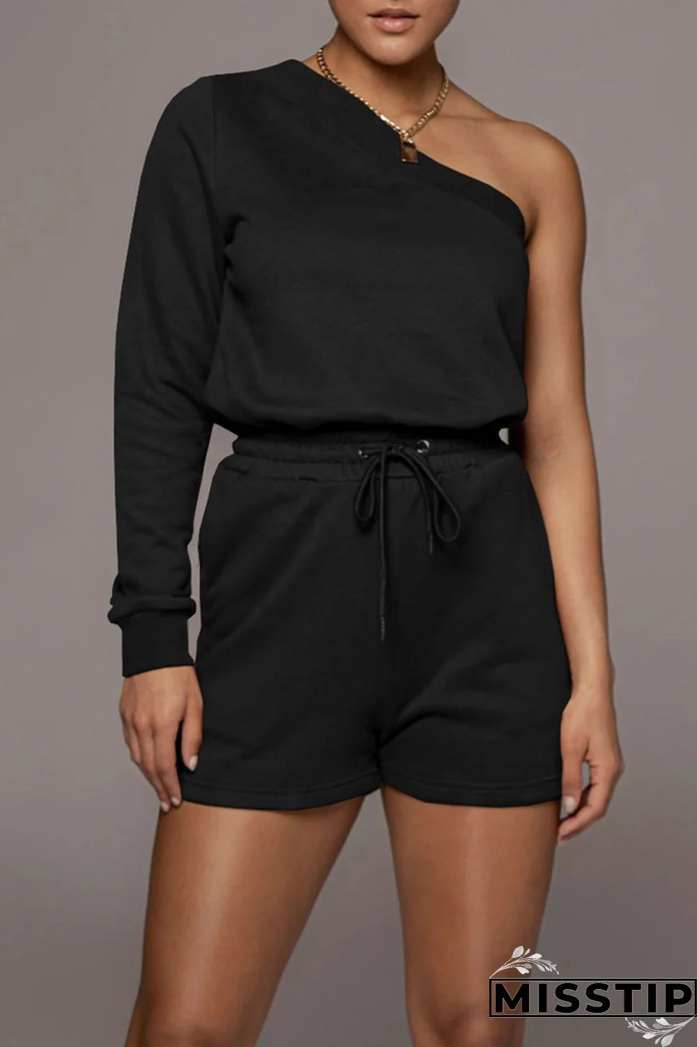 Black Casual Solid Patchwork Asymmetrical Oblique Collar Long Sleeve Two Pieces