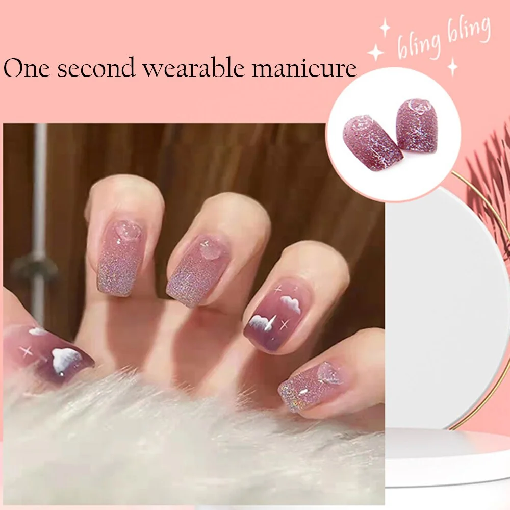 24pcs Ballet Fake Nails Coffin Head Pink Color Press On Nail Art tips with 3D Heart And Bow Design French Style Girl False Nails-Nail Inspo
