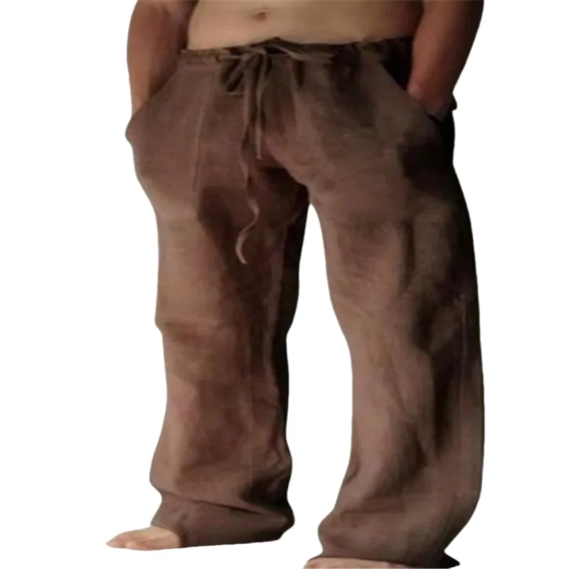 Bonusbad Men Fashion Loose Trousers Casual Cotton Linen Pants Breathable Gym Joggers Man Soild Wide Pants Running Sweatpants Man Clothes