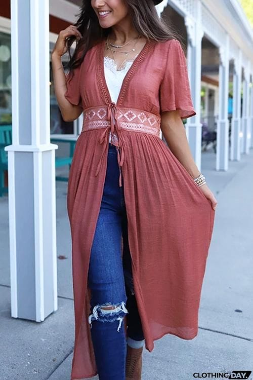 Half Sleeve Lace Up Cardigan