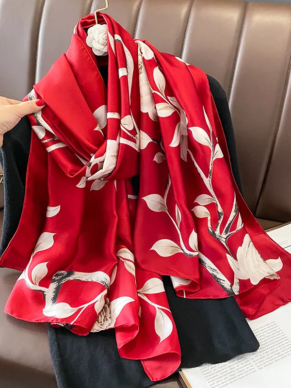 Floral Printed Shawl & Scarf: Sun-Protection with Contrast Color Elegance