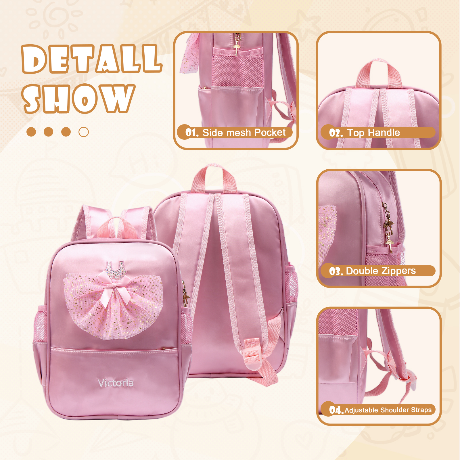 Personalised Princess Dress Style Schoolbag Custom Name Backpack Back To School Gift for Girls-Jessemade AU