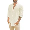 Gioiacombo&trade; Camicia casual da uomo in cotone e lino a maniche lunghe con bottoni