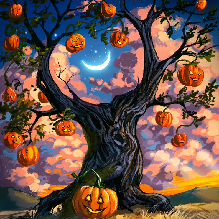 Halloween Pumpkin Tree 40*40CM(Canvas) Full Round Drill Diamond Painting gbfke