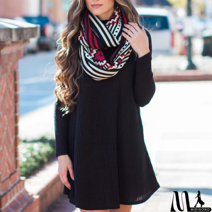 MidiSono - Women'S Long Sleeve Large Size Pocket Dress