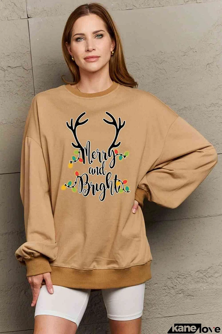 Simply Love Full Size MERRY AND BRIGHT Graphic Sweatshirt