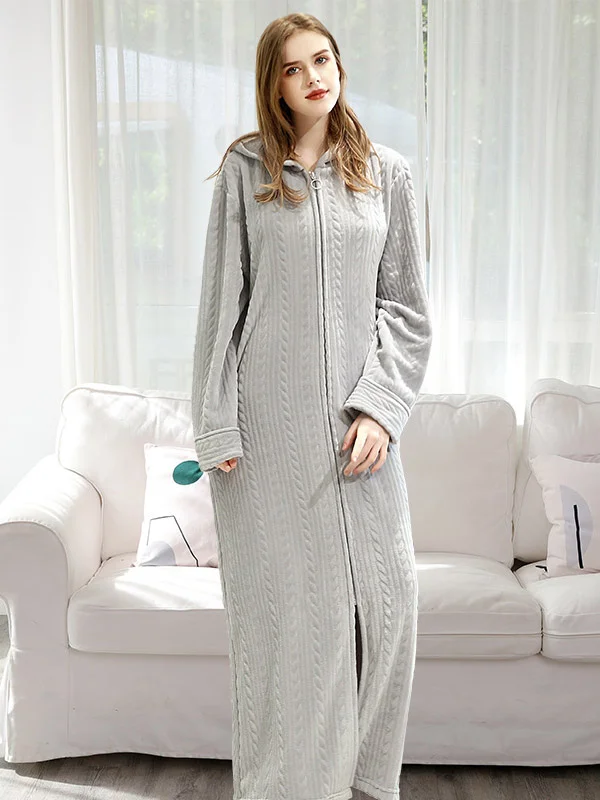 Comfortable Hooded Zipper Warm Pajama Robe