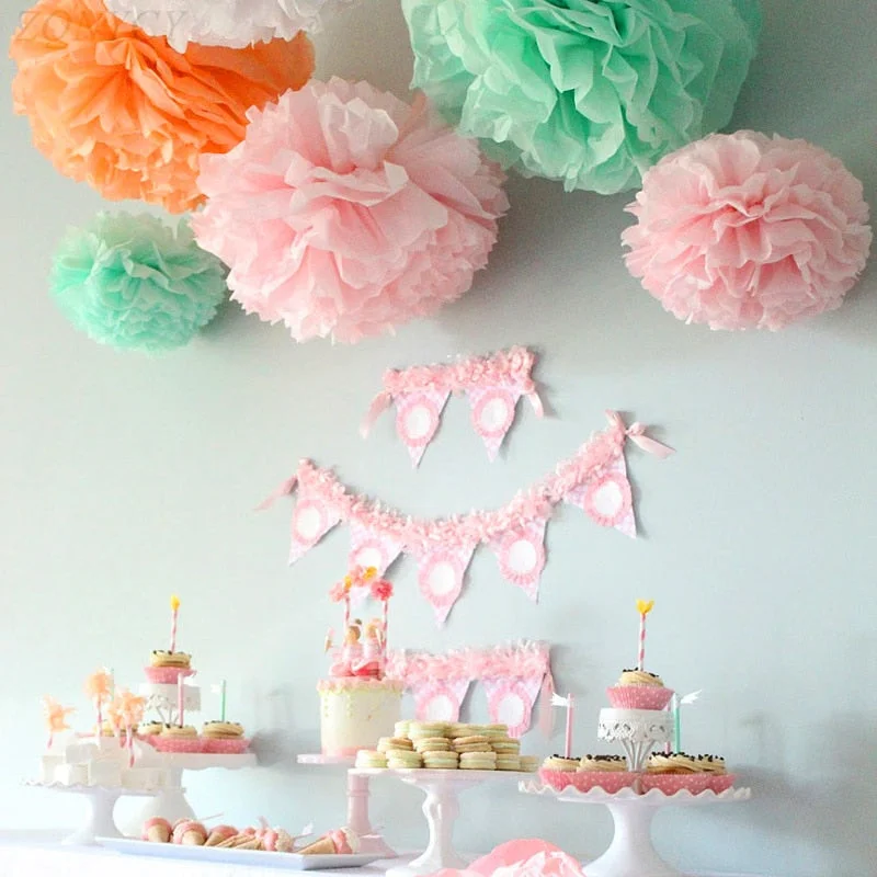 5pcs Tissue Paper Pompoms Wedding Decorative Paper Flowers Ball Baby Shower Birthday Party Decoration paper pom poms
