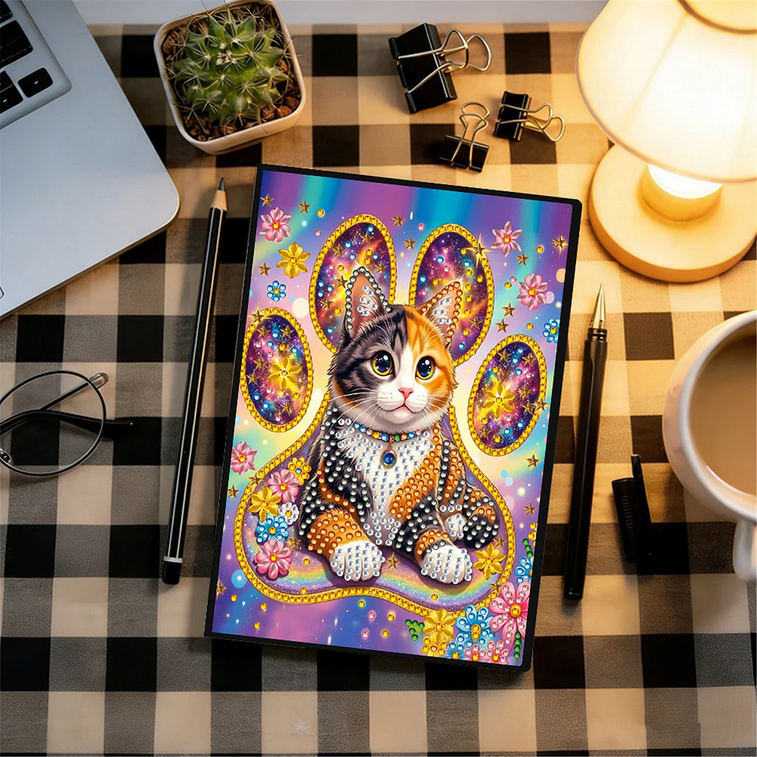 DIY Flower Diamond Painting Journals Notebooks 50 Pages A5 No Lines Special Shaped Diamond Art Kits for Beginners Craft Lovers and Artists (Cat)