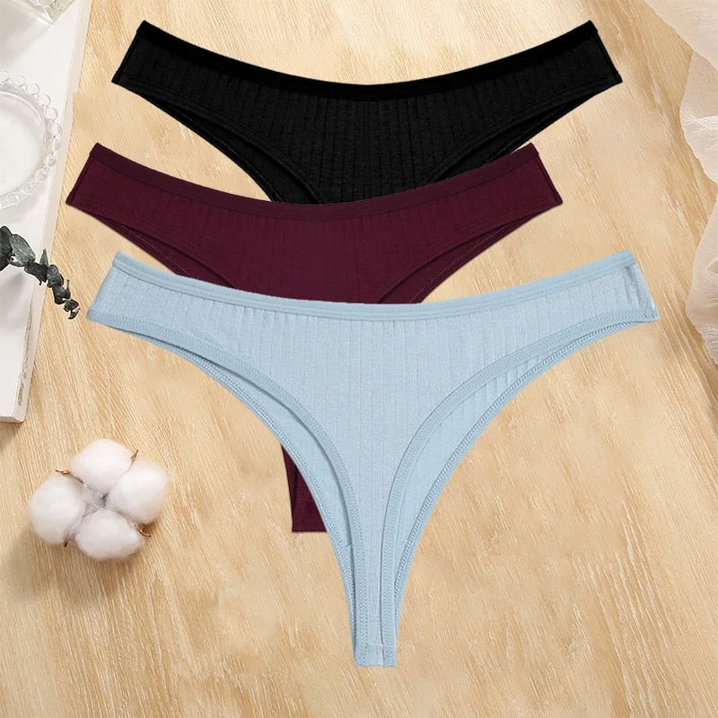 FINETOO 3PCS/Set Cotton G-string Women Lingerie Panties S-XL Thong Femmale Underwear Sexy Pantys Underpant Intimate Thong Girl