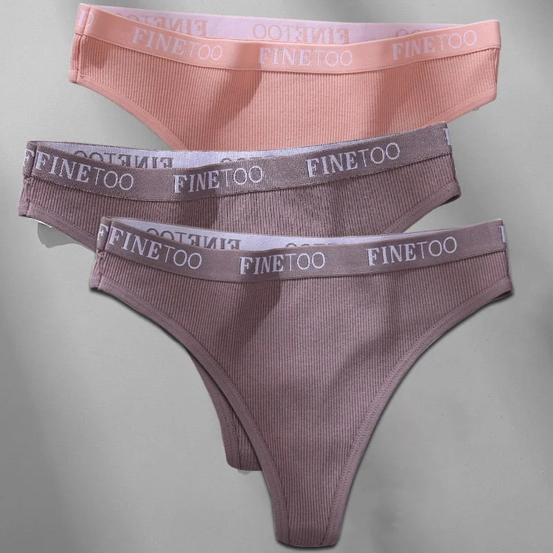 FINETOO 3PCS/Set M-XL Women's Cotton Thong Female Underpant Letter Waist Underwear For Ladies Sexy G-string Brief Woman Lingerie